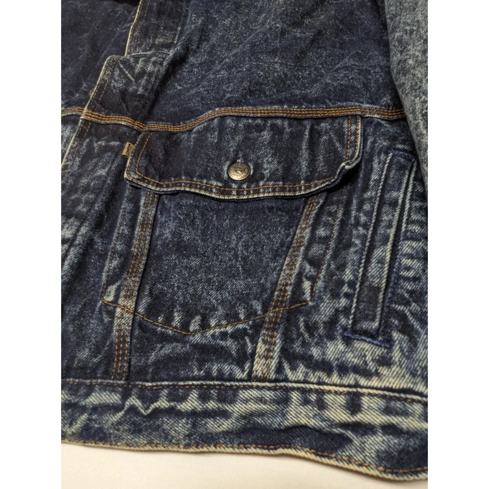 Vintage Levis Acid Wash Denim Trucker Jacket Corduroy Collar USA XL 75073-0227 - Picture 7 of 16
